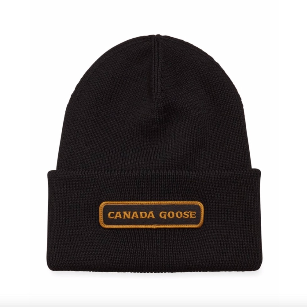 Canada Goose Men's Emblem Rib-Knit Wool Beanie Hat